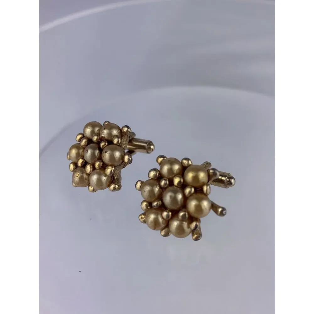 Ivory Faux Pearl Cluster Gold Tone Cufflinks Statement Formal Vintage